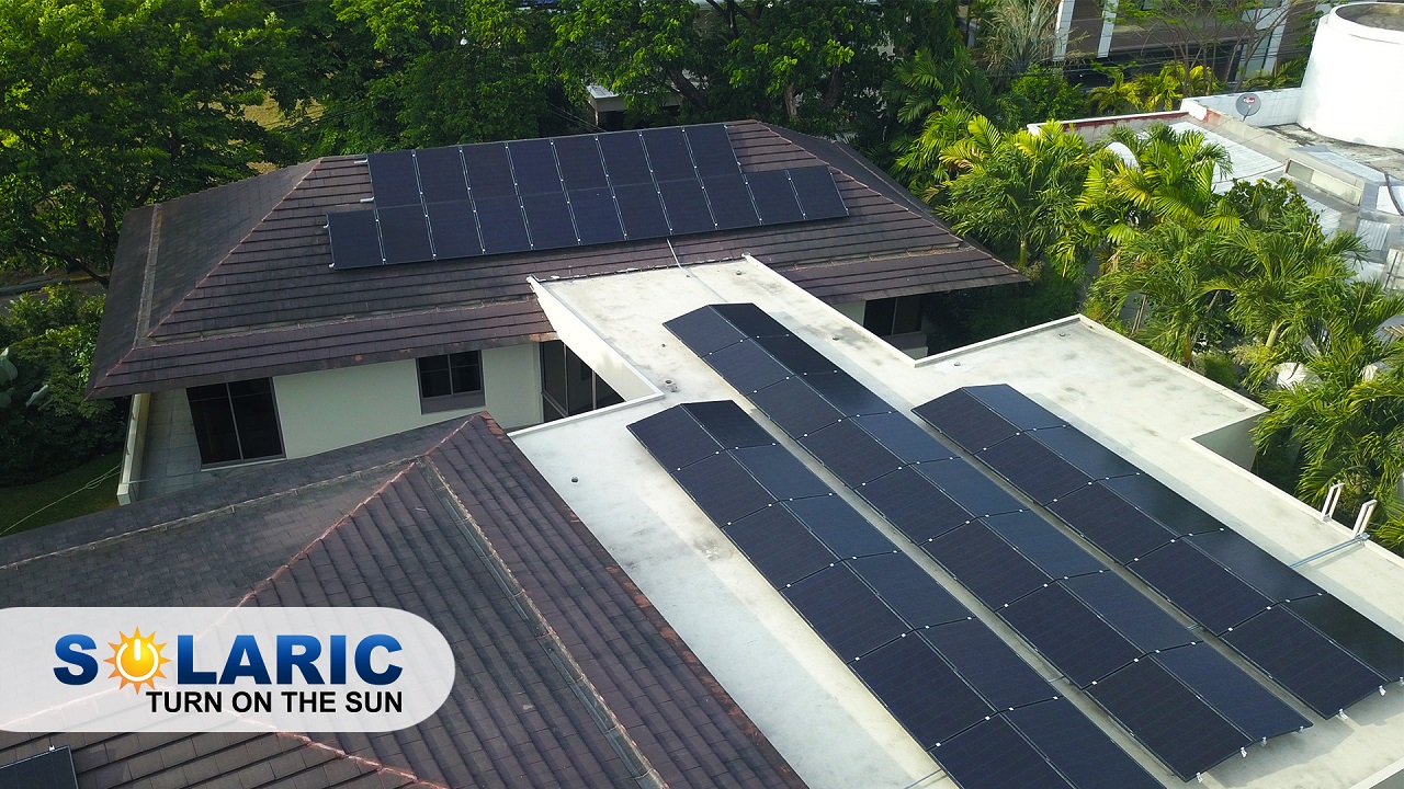 A rooftop with solar panels