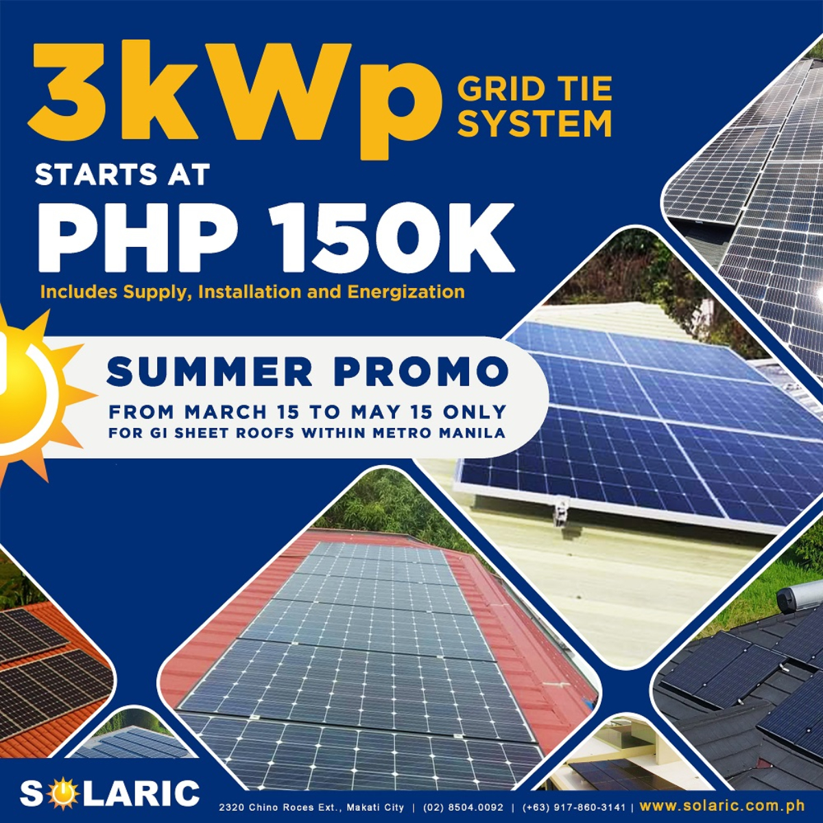 3kWp (7 panels x 450W JA Solar Panels) = Starts at Php 150,000
