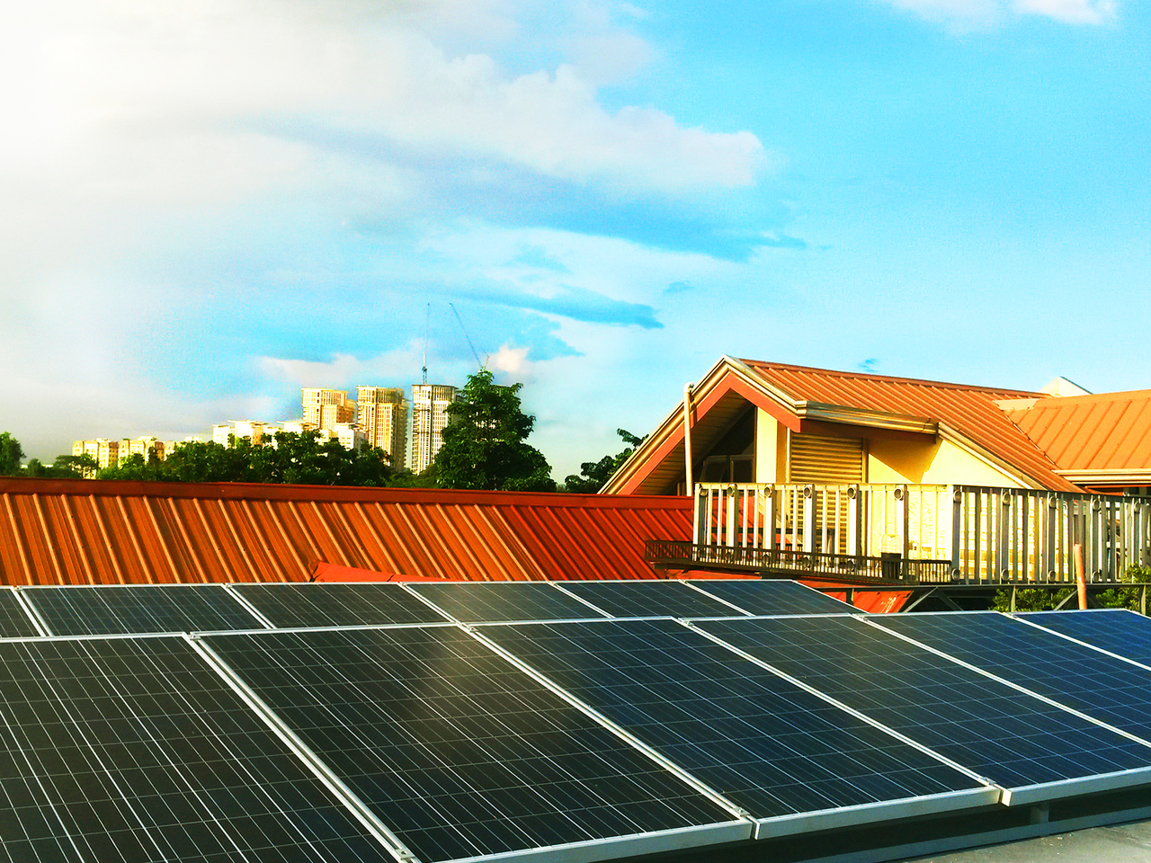 Close up of a home's rooftop with solar
