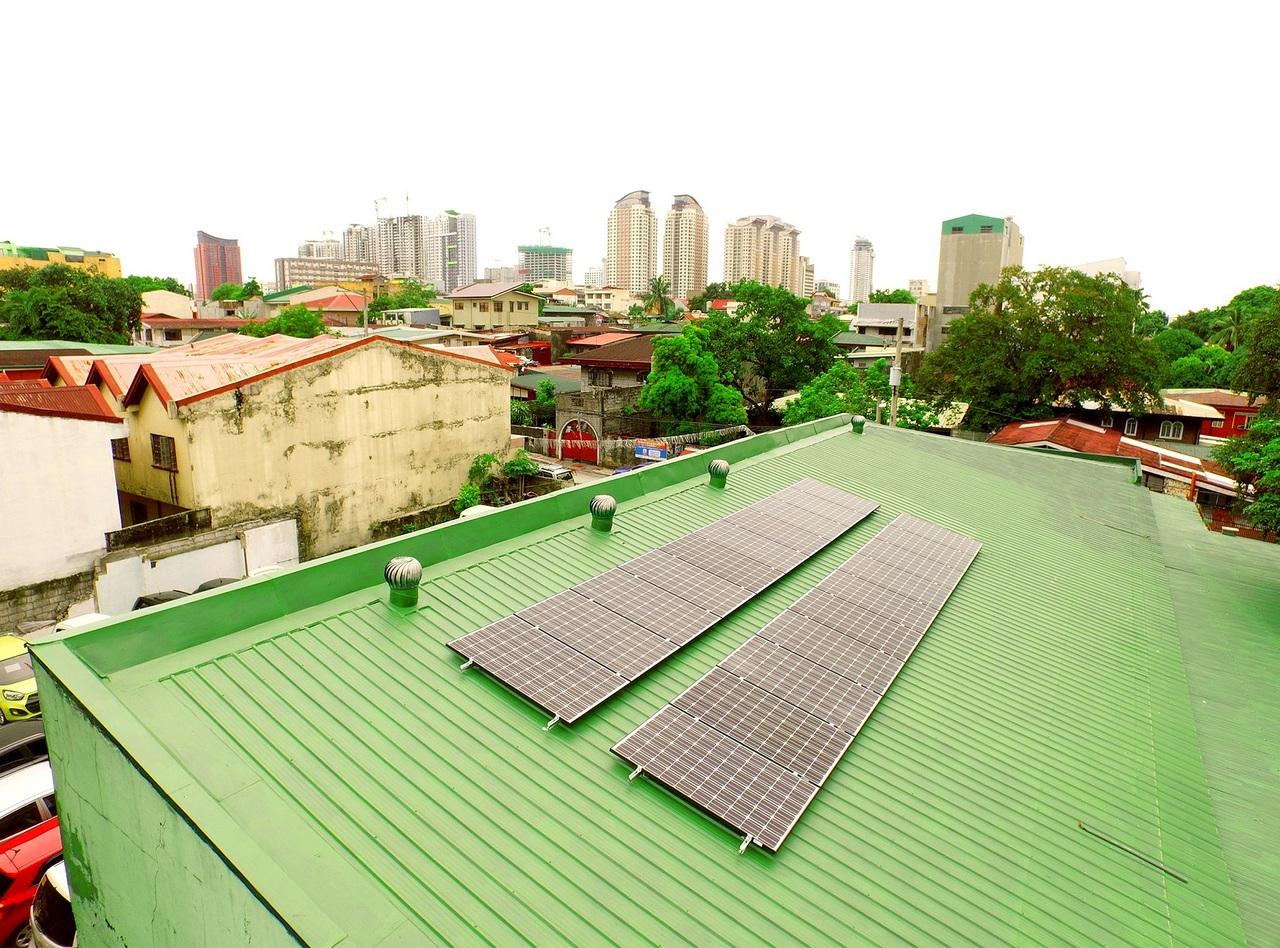 A green roof with solar panels