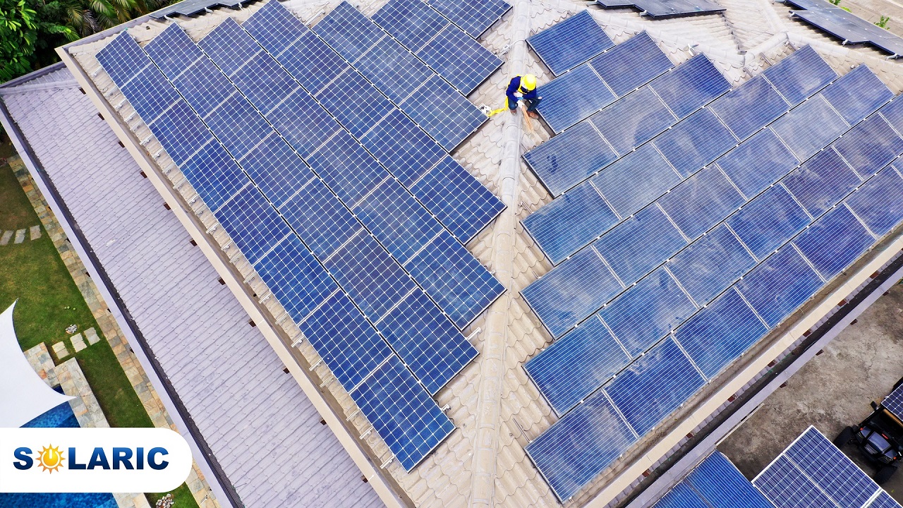 Rooftop solar panels with volcanic ash