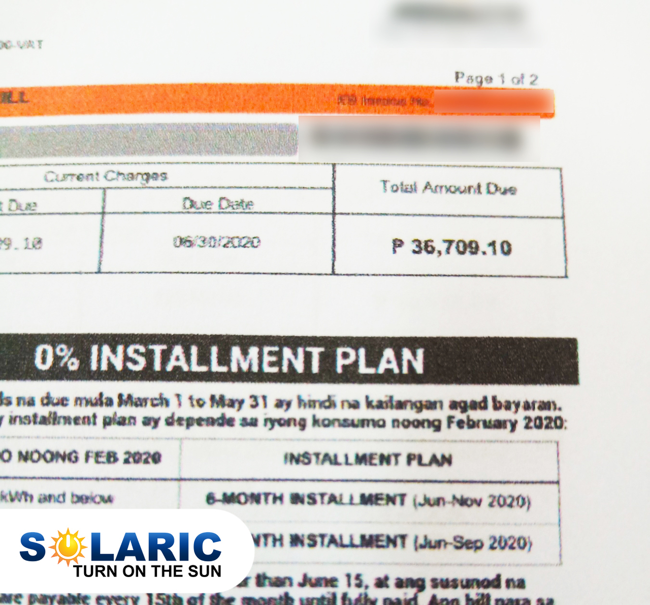 An electricity bill pre-solar