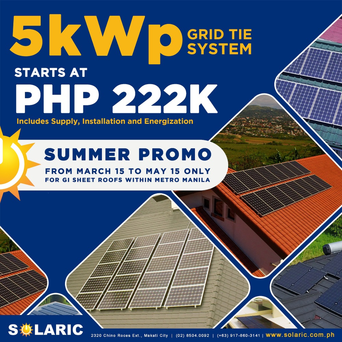 5kWp (11 panels x 450W JA Solar Panels) = Starts at Php 222,000