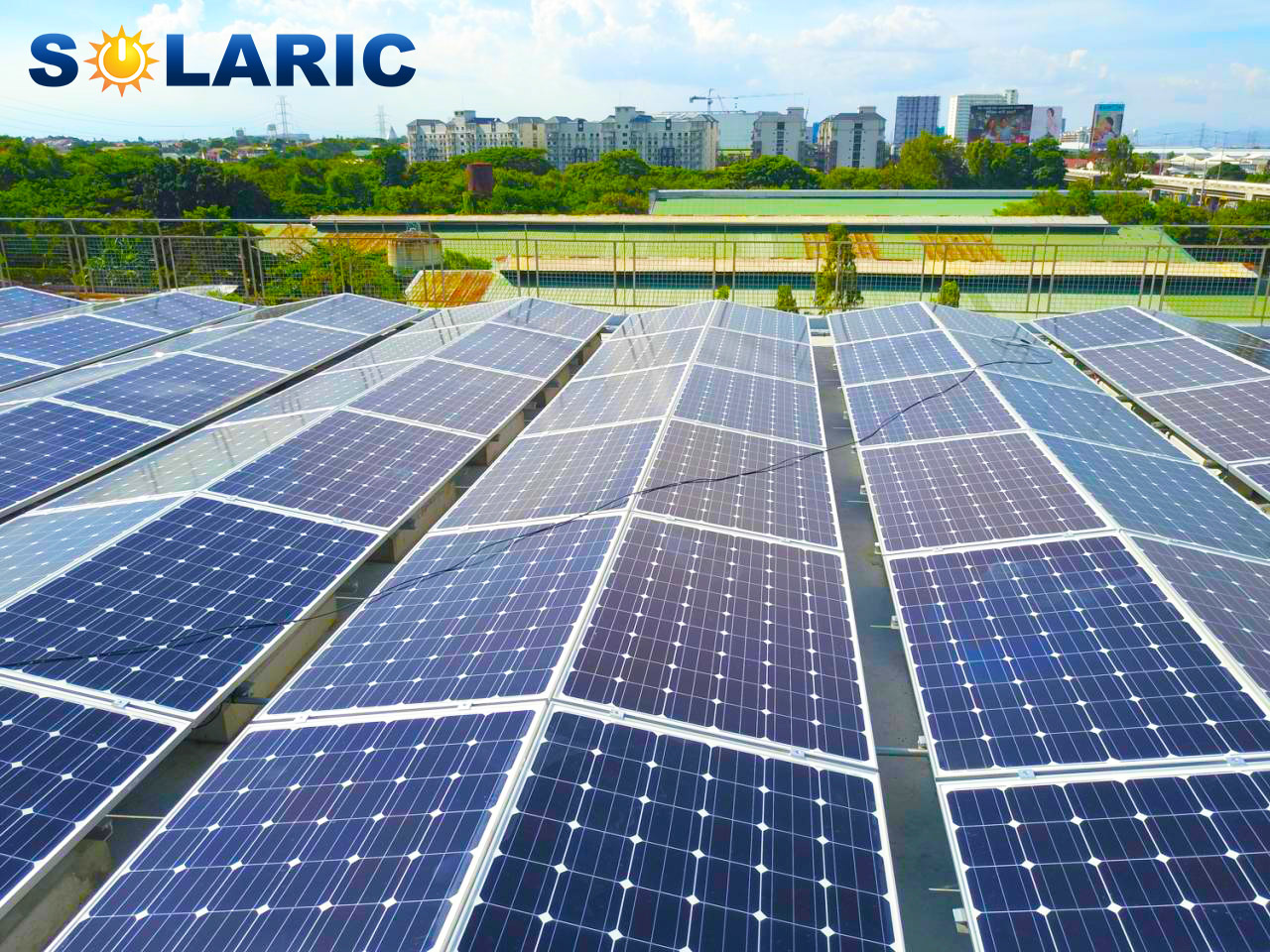 Close up of rooftop solar panels