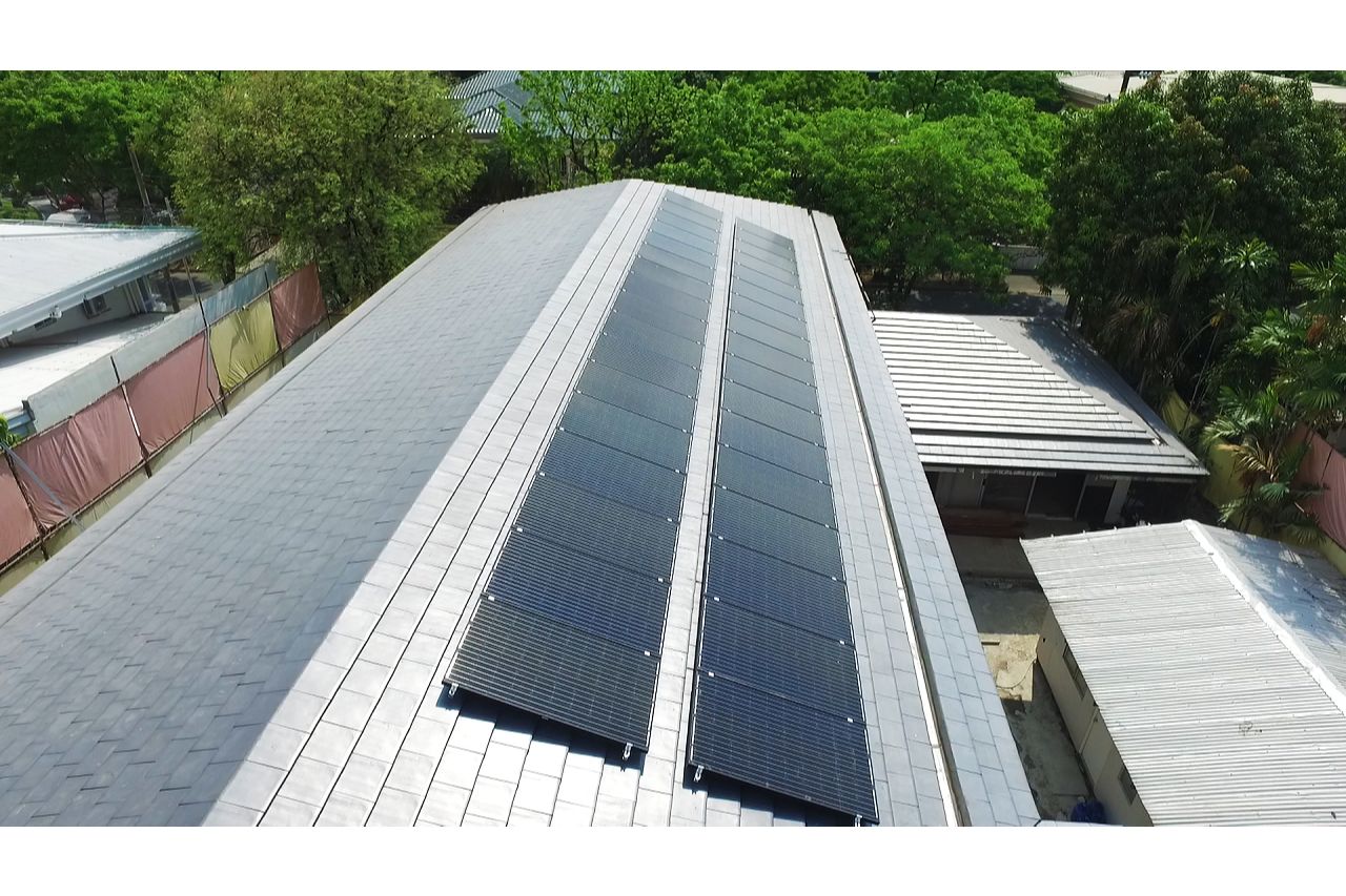 Top view of solar grids on a roof