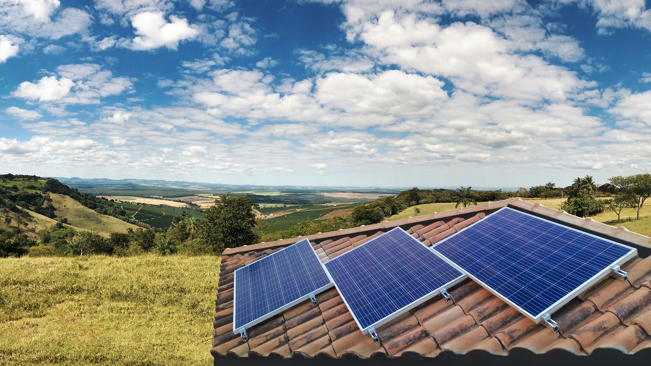 Solar powers on top of a house in a province