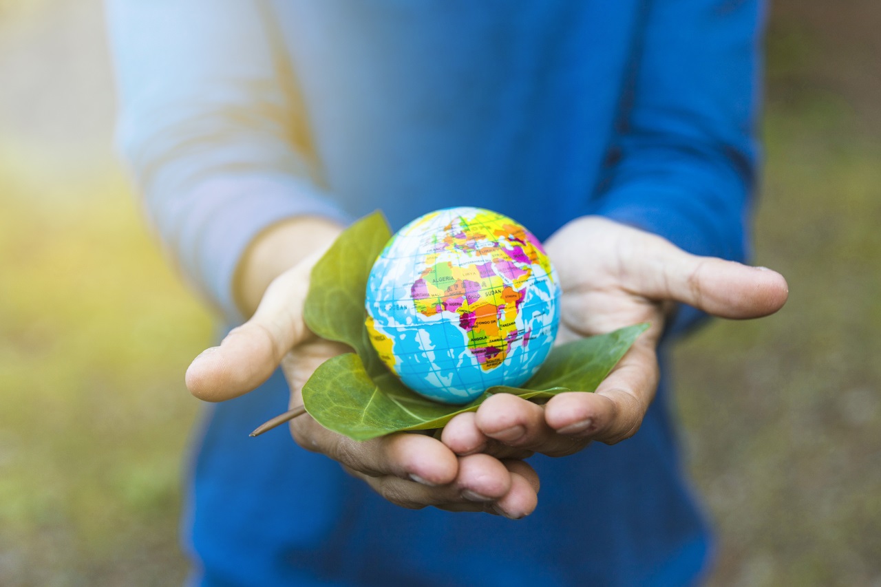 HANDS HOLDING A GLOBE PROTECTING THE ENVIRONMENT